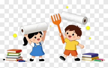 Cartoon Children Playing With School Supplies PNG