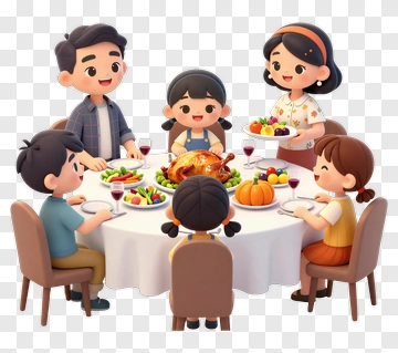 Happy Family Gathering Around A Thanksgiving Dinner Table PNG