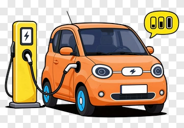 Cartoon Electric Car At Charging Station PNG