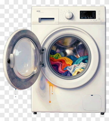 Washing Machine With Colorful Laundry Inside PNG