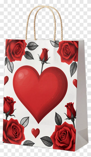 Valentine's Day Gift Bag With Red Roses And Heart PNG