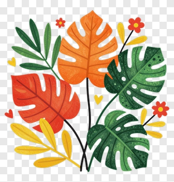 Colorful Tropical Leaves Arrangement PNG
