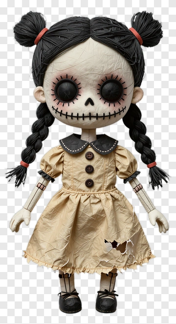 Cartoon Doll With Braids And Skeleton Face PNG