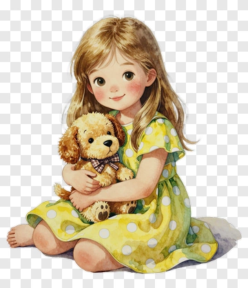 Girl Holding A Plush Dog Toy PNG
