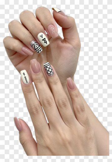 Stylish Manicure With Tribal Patterns PNG