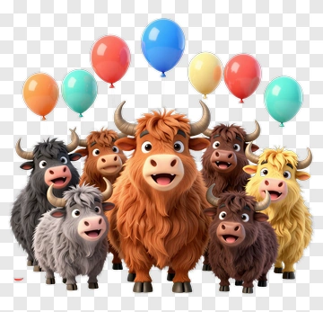Cartoon Cows With Colorful Balloons PNG