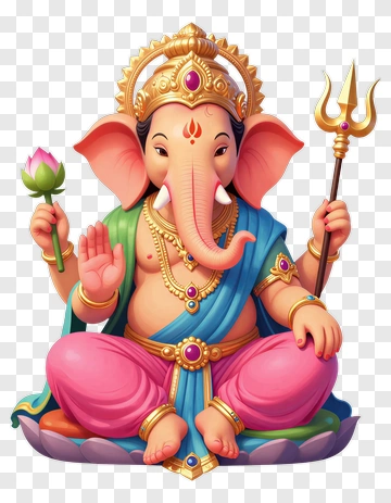 Colorful Cartoon Ganesha Holding A Lotus Flower PNG
