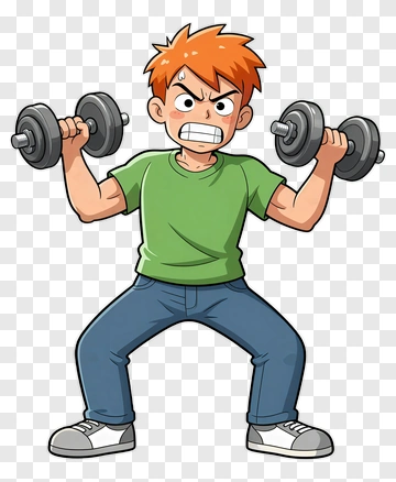 Cartoon Boy Lifting Dumbbells PNG