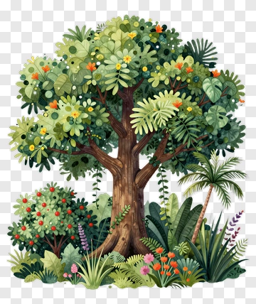 Colorful Tree In A Lush Garden PNG