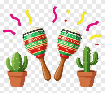 Colorful Maracas And Cacti PNG