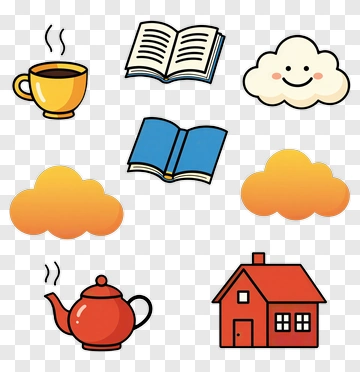 Cozy Home Elements With Tea And Books PNG