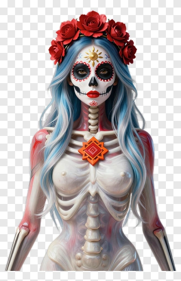 Sugar Skull Woman With Floral Crown PNG