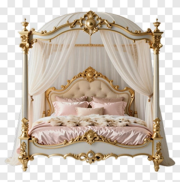 Elegant Canopy Bed With Pink Bedding PNG