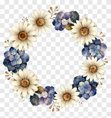 Floral Wreath With Blue And White Flowers PNG