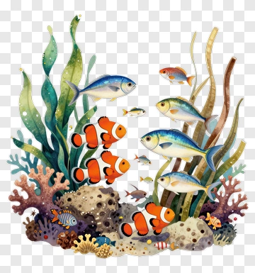 Colorful Coral Reef With Various Fish PNG