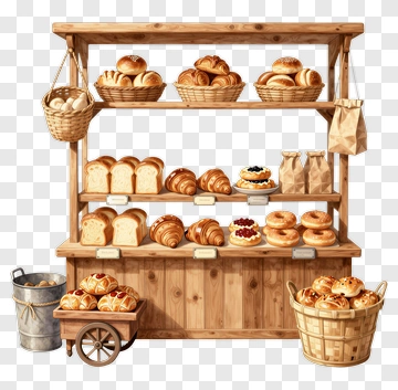 Bakery Stand With Fresh Bread And Pastries PNG