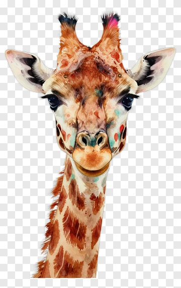 Watercolor Giraffe Portrait PNG