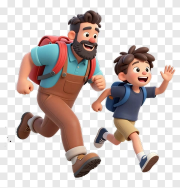 Cartoon Father And Son Running Together PNG