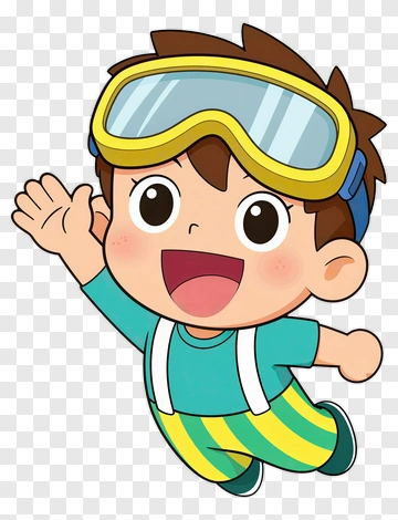 Cartoon Boy Waving With Goggles PNG