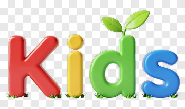 Colorful Kids Text With Leaves PNG