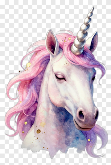 Colorful Unicorn Head With Pink Hair PNG