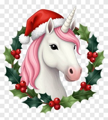 Cartoon Unicorn In A Christmas Wreath PNG