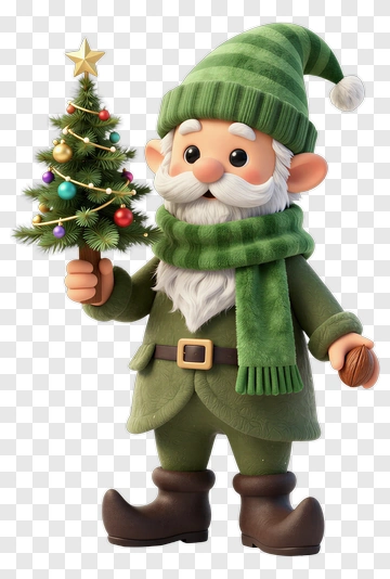 Cartoon Gnome Holding A Christmas Tree PNG