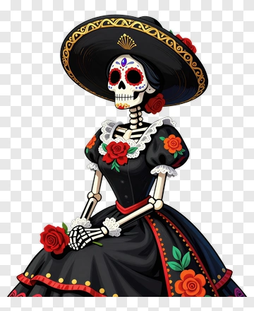 Cartoon Skeleton Woman In Traditional Dress PNG