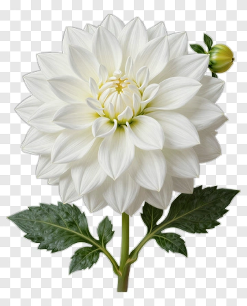 White Dahlia Flower With Green Leaves PNG