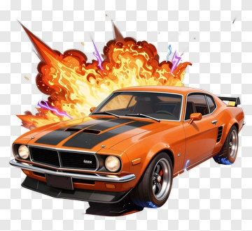 Cartoon Sports Car With Explosive Background PNG