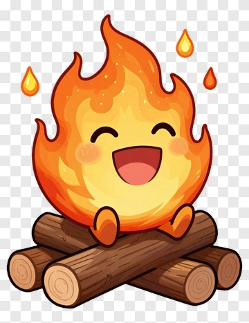 Cartoon Fire Sitting On A Log Campfire PNG
