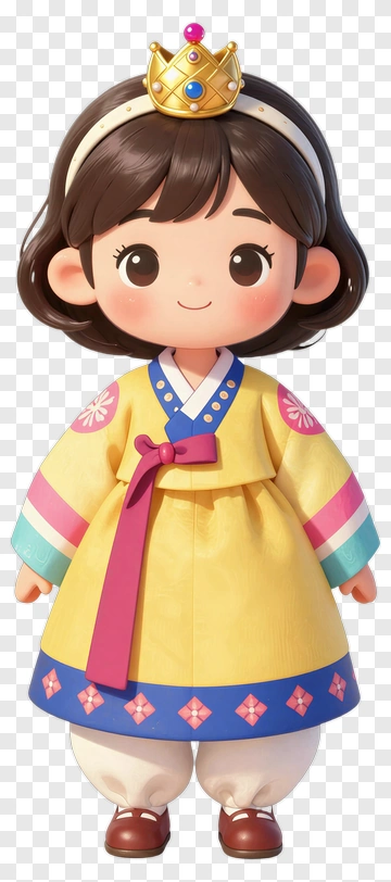 Cartoon Girl In Traditional Hanbok With Crown PNG