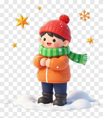 Cartoon Child In Winter Outfit Standing In Snow PNG
