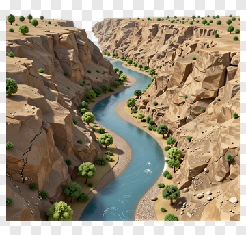 River Flowing Through A Canyon Landscape PNG