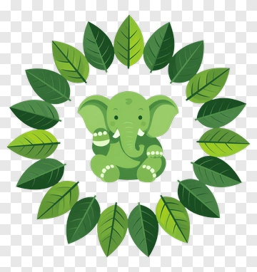 Cartoon Elephant Surrounded By Leaves PNG