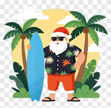 Santa Claus Holding A Surfboard PNG