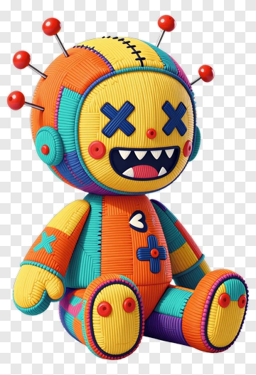 Colorful 3D Doll With Pins And Stitching Details PNG