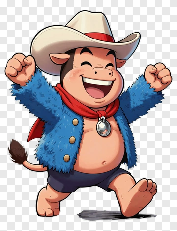 Cartoon Cowboy Piglet Smiling And Running PNG