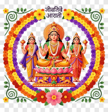 Hindu Goddess Lakshmi With Devotees In Floral Decoration PNG