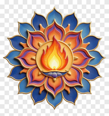 Colorful Lotus Flower With Flame Center PNG