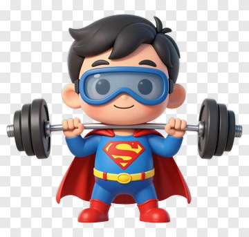 Cartoon Superhero Child Lifting Weights PNG