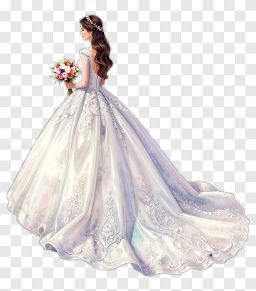 Bride In Elegant Wedding Dress Holding A Bouquet PNG
