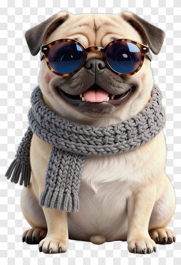 Pug Wearing Sunglasses And Scarf PNG