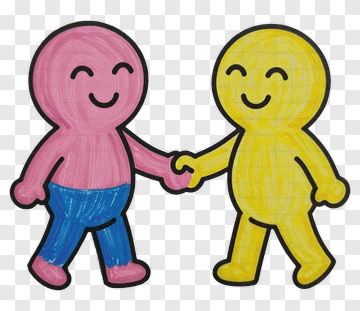 Happy Cartoon Characters Holding Hands PNG