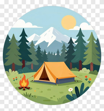 Camping Scene With Tent And Campfire PNG