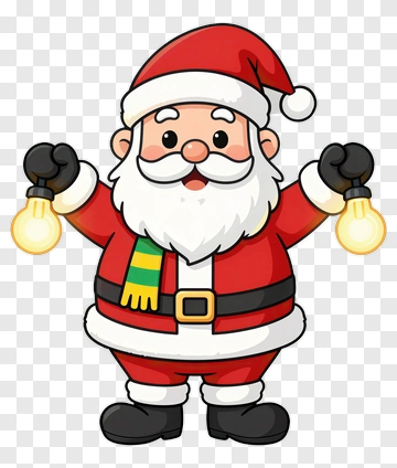 Cartoon Santa Holding Christmas Lights PNG