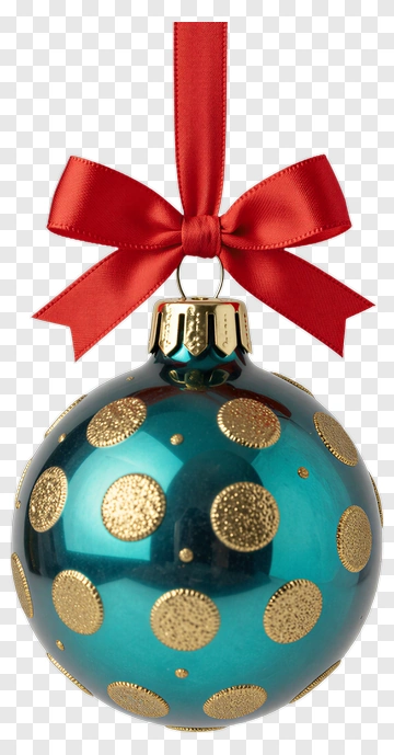 Christmas Ornament With Gold Polka Dots And Red Bow PNG