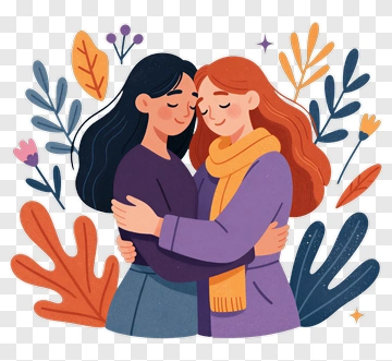 Happy Couple Embracing In A Colorful Floral Background PNG