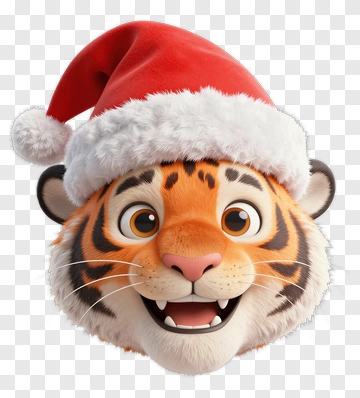 Cartoon Tiger Wearing A Santa Hat PNG