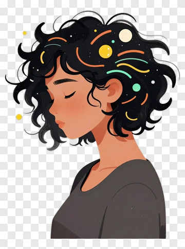 Cartoon Girl With Curly Hair PNG